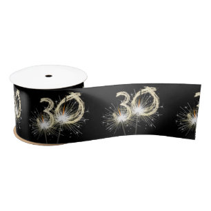 30th Birthday Party Sparklers on Black   Satin Ribbon