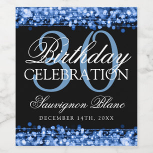 30th Birthday Party Sparkles Blue Wine Wine Label