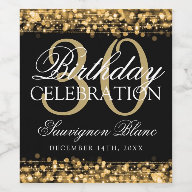 30th Birthday Party Sparkles Gold Wine Label (Single Label)