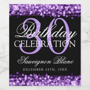 30th Birthday Party Sparkles Purple Wine Wine Label