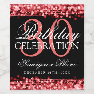 30th Birthday Party Sparkles Red Wine Wine Label