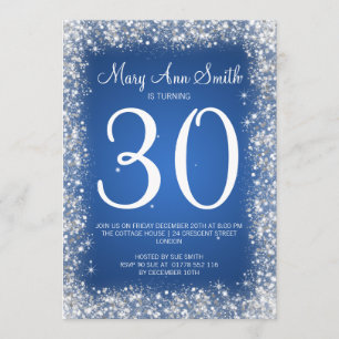 30th Birthday Party Sparkling Glitter Sapphire Blu Invitation