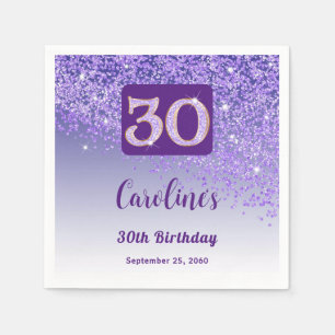 30th Birthday Party Sparkling Purple Glitter Napkin