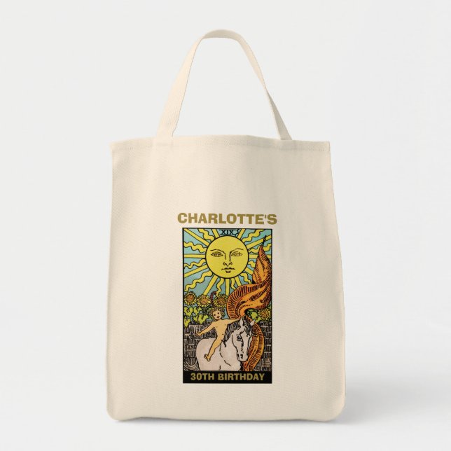 30th Birthday Party | Sun Tarot Card Name & Photo Tote Bag (Front)