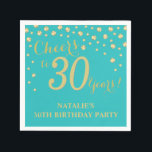 30th Birthday Party Teal and Gold Diamond Napkins<br><div class="desc">30th Birthday Party Invitation with Teal and Gold Glitter Diamond Background. Gold Confetti. Adult Birthday. Man or Woman Birthday. For further customisation,  please click the "Customise it" button and use our design tool to modify this template.</div>