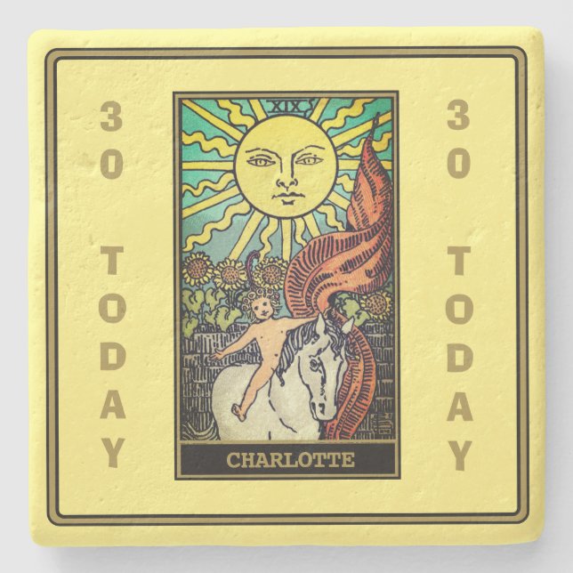 30th Birthday Party, The Sun Tarot Card Yellow Stone Coaster (Front)