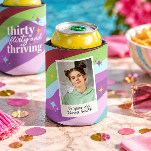 30th Birthday Party Thirty Flirty & Thriving Photo Can Cooler