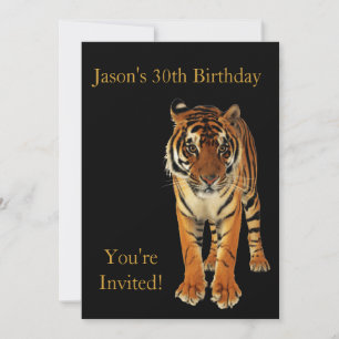 30th Birthday Party Tiger On Black Invitation