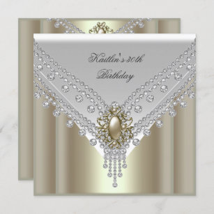30th Birthday Party White Cream Pearl Diamond Invitation