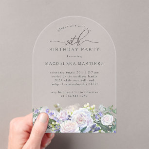 30th Birthday Party White Rose Blue Floral Arch Acrylic Invitations