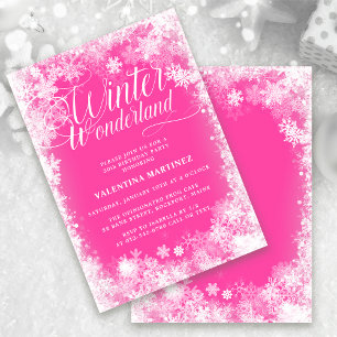 30th Birthday Party Winter Wonderland Pink Invitation