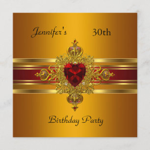 30th Birthday Party Yellow Gold Red Jewel Invitation