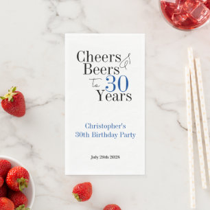 30th Birthday Personalised Cheers Beers Party Napkin