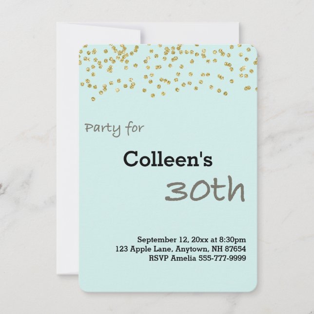 30th Birthday Personalised Gold Glitter Invitation (Front)