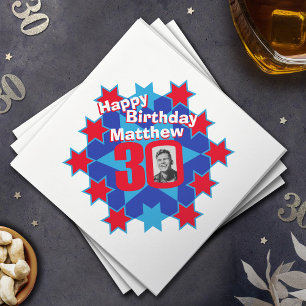 30th birthday photo and name red star napkins