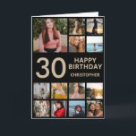 30th Birthday Photo Collage 13 Photos Black & Gold Card<br><div class="desc">30th Happy Birthday Photo Collage 13 Photos Black and Gold Birthday Card for Any Age. 1st 13th 15th 16th 18th 20th 21st 30th 40th 50th 60th 70th 80th 90th 100th,  Any Ages. For further customisation,  please click the "Customise it" button and use our design tool to modify this template.</div>