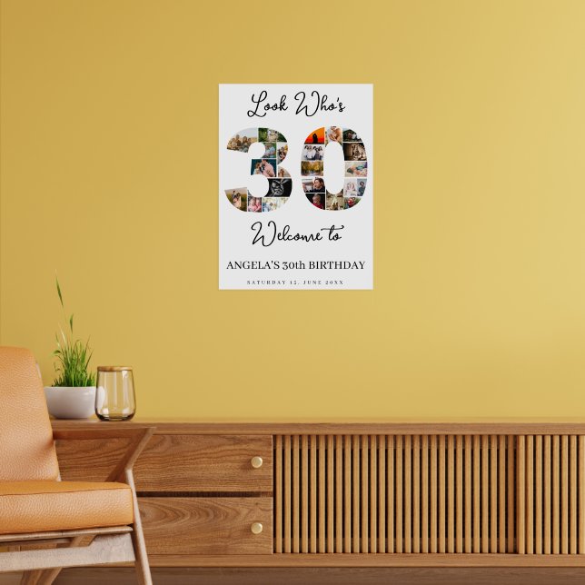 30th Birthday Photo Collage Sign look who's 30 (Living Room 2)