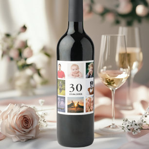 30th birthday photo collage wine label