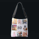 30th birthday photo collage woman white crossbody bag<br><div class="desc">A unique gift for a woman's 30th birthday, celebrating her life with a collage of 8 of your own photos, pictures. Personalise and add her name, age 30 and a date. A chic white background. Grey and black letters and numbers. The name is written with a modern hand lettered style...</div>