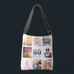 30th birthday photo collage woman white crossbody bag<br><div class="desc">A unique gift for a woman's 30th birthday, celebrating her life with a collage of 8 of your own photos, pictures. Personalise and add her name, age 30 and a date. A chic white background. Grey and black letters and numbers. The name is written with a modern hand lettered style...</div>