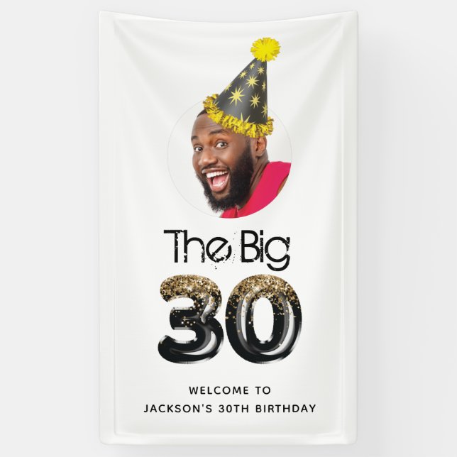 30th Birthday Photo Custom Modern Banner (Vertical)