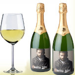 30th birthday photo hello 30 guys men sparkling wine label<br><div class="desc">Template for Your photo.  White text overlay: Hello 30!  A label for a 30th birthday party for guys.</div>