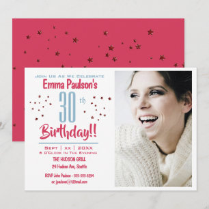 30th Birthday - Photo Party Invitation - Stars