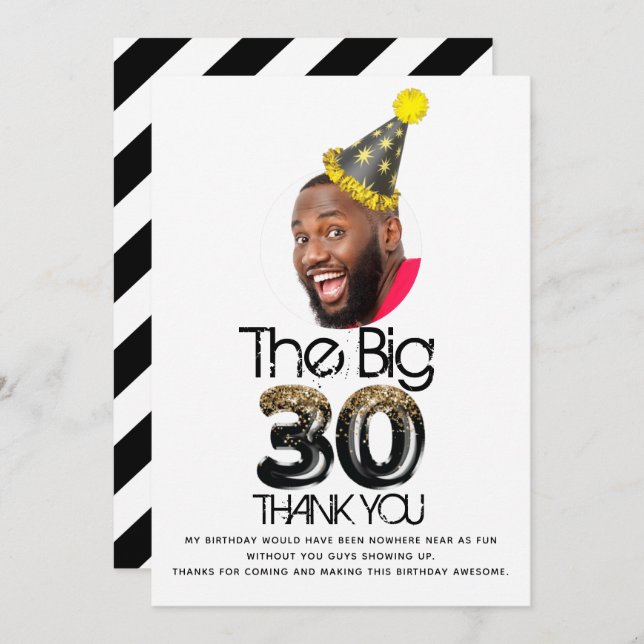 30th Birthday Photo Personalised Thank you Card (Front/Back)