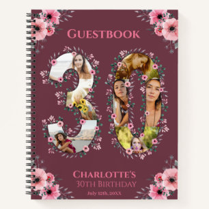 30th Birthday Photo Pink Flower Woman Guest Book
