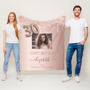 30th birthday photo rose gold glitter pink friends fleece blanket