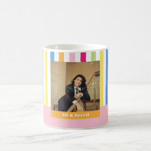 30th birthday photo stripes colourful pink modern coffee mug