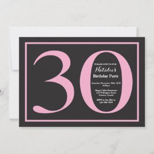 30th Birthday Pink and Black Chalkboard Invitation