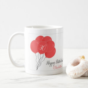 30th birthday pink balloon coffee mug