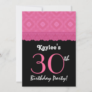 30th Birthday Pink Black Diamonds and Lace G435 Invitation