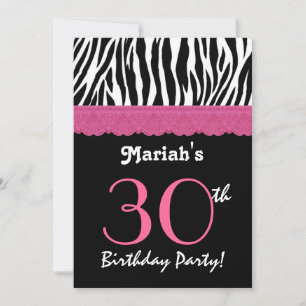 30th Birthday Pink Black Zebra Ver 4 G434 Invitation