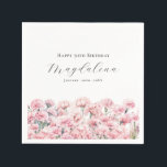 30th Birthday Pink Carnation January Birth Flower Napkin<br><div class="desc">Perfect table decor for a January birthday party. Carnation is the birth flower for that month. It forms a pretty watercolor floral bottom border on this festive personalised napkin. The birthday celebrant's name,  age and birthdate are placed above it using elegant calligraphy and typography. All text is editable.</div>