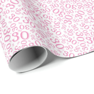 30th Birthday Pink Collage Number Pattern (S) Wrapping Paper