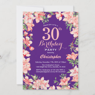 30th Birthday Pink Floral Flowers Purple Violet Invitation