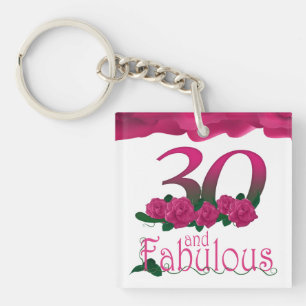 30th Birthday pink flower photo floral keychain
