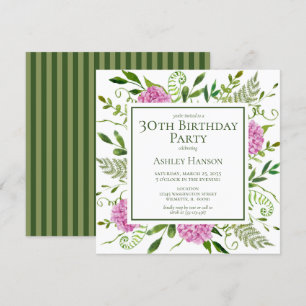30th Birthday Pink Hydrangeas Invitation