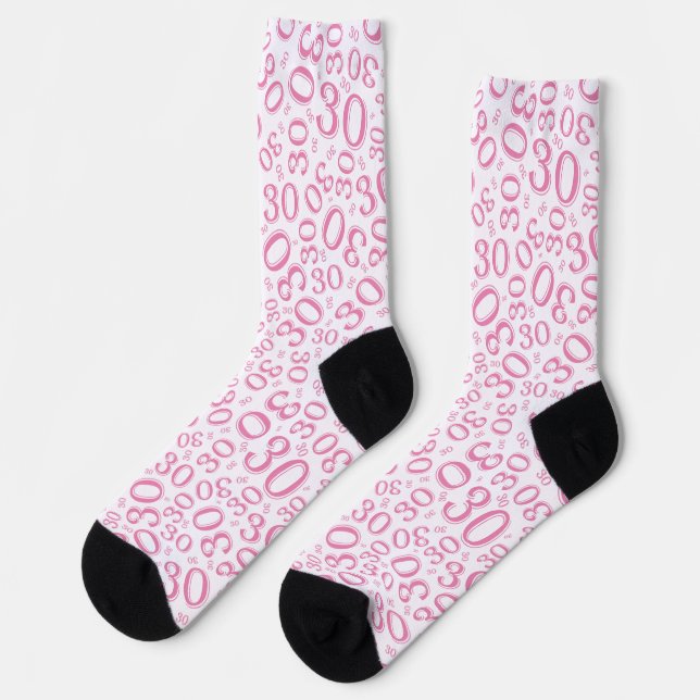 30th Birthday Pink Random Number Pattern Socks (Left)
