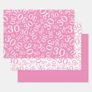 30th Birthday Pink & White Number Pattern 30 Wrapping Paper Sheet