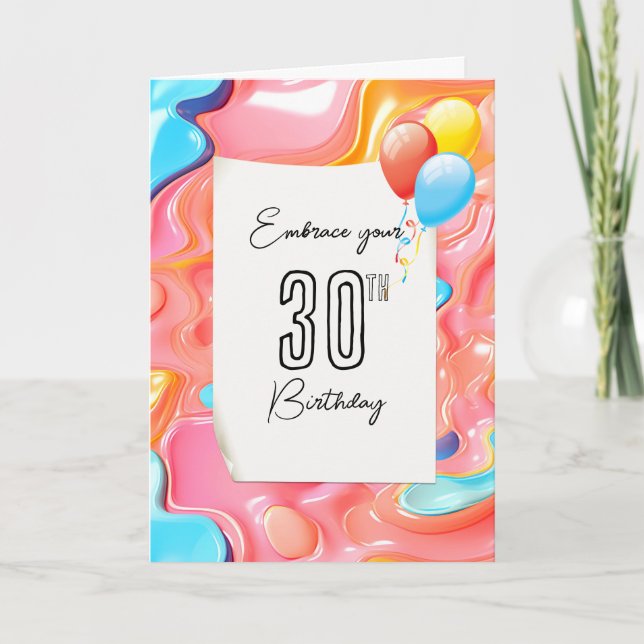 30th Birthday Psychedelic 3D Abstract Card (Front)