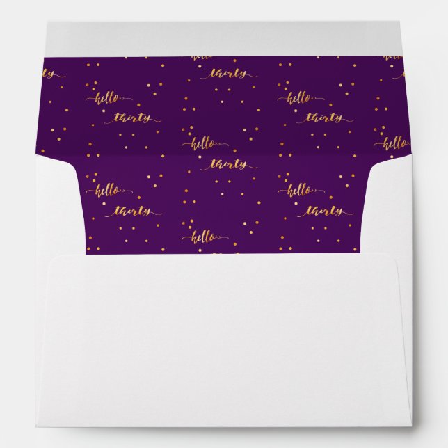 30th birthday purple gold hello 30 typography envelope (Back (Bottom))