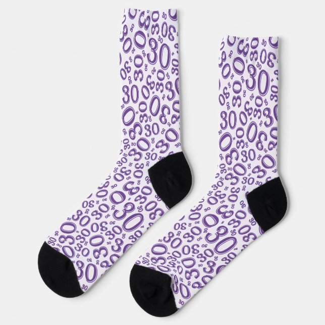 30th Birthday Purple Random Number Pattern Socks (Left)