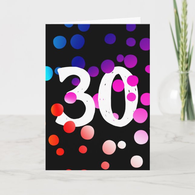 30th Birthday Rainbow Dots on Black Card (Front)
