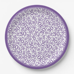 30th Birthday Random Number Pattern Black/White Paper Plate