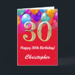 30th Birthday Red and Gold Colourful Balloons Card<br><div class="desc">30th Birthday Red and Gold Colourful Balloons Birthday Card. For further customisation,  please click the "Customise it" button and use our design tool to modify this template.</div>