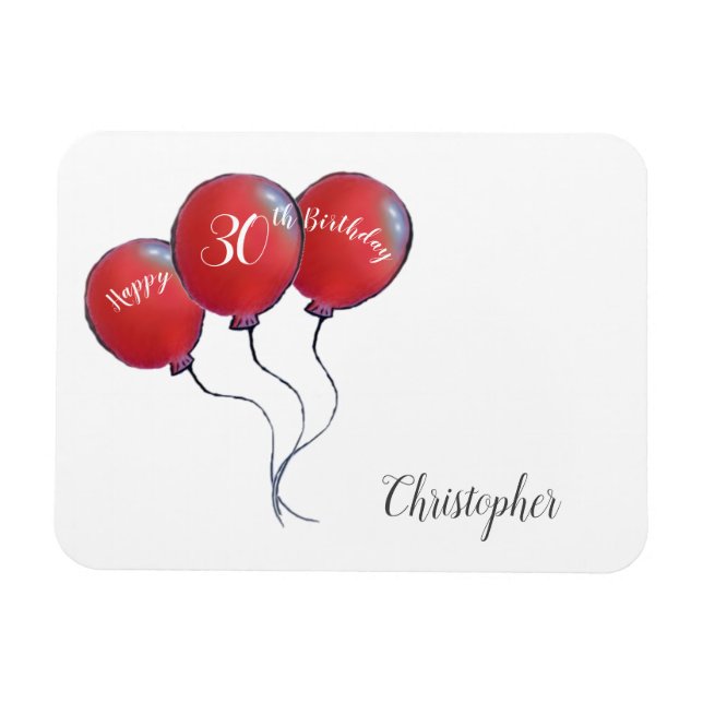 30th birthday red balloon gift magnet (Horizontal)