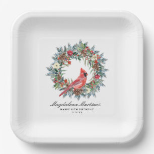 30th Birthday Red Cardinal Wreath Custom Paper Plate